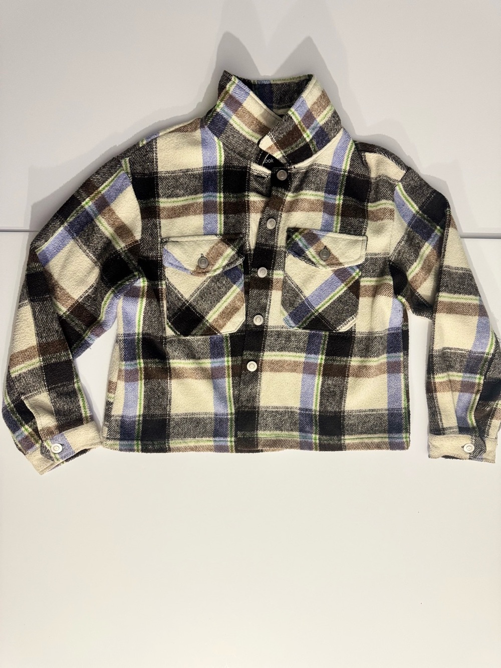 New Look Cream, Black & Blue Plaid Button-Down Shacket